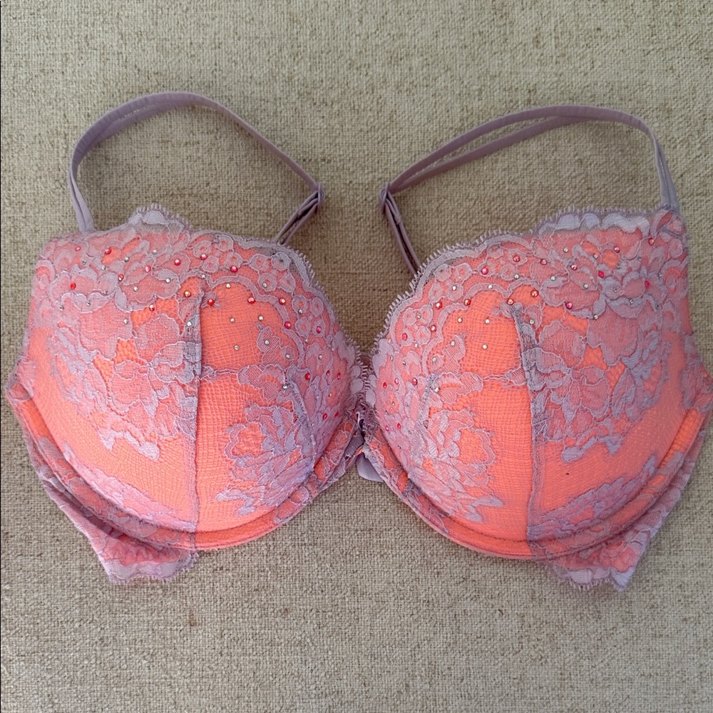 Victoria’s Secret Sexy Lace Trimmed Bra in Coral and Lavender - Picture 2 of 4